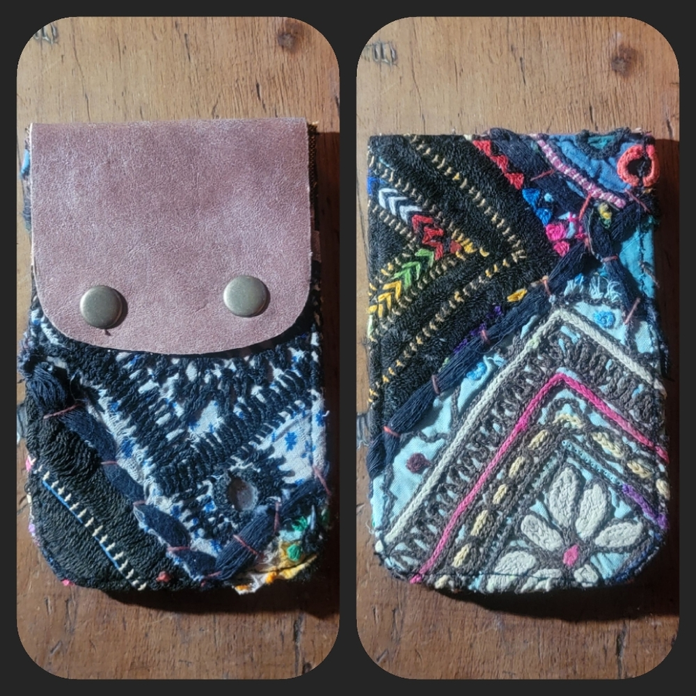 🧠🍳 Free People Boho Embroidered Repurposed vtg banjara hippie Wallet card case